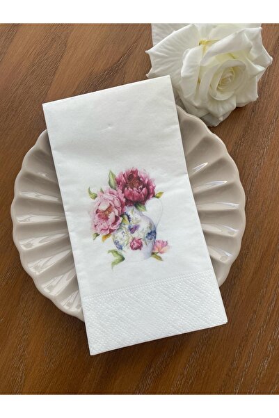 busrasdesign Porcelain Flower Printed Presentation Napkin 16 Pieces
