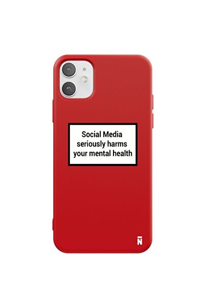 Casen iPhone 11 Social Media Tasarımlı Kırmızı Renkli Silikon Telefon Kılıfı
