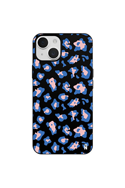 Casen iPhone 13 Cheetah Blue Tasarımlı Siyah Renkli Silikon Telefon Kılıfı