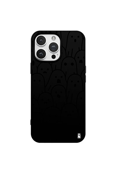 Casen iPhone 14 Pro Max Ghost Tasarımlı Siyah Renkli Silikon Telefon Kılıfı