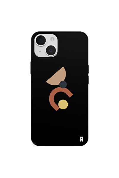 Casen iPhone 13 Minimal Şekiller Tasarımlı Siyah Renkli Silikon Telefon Kılıfı