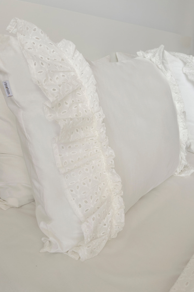 RİTMOHOME Off White Scalloped Ruffled Cotton Plain Hotel Series Double Dowry Duvet Cover Set Country