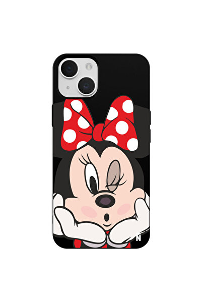 Casen iPhone 15 Mickey Tasarımlı Siyah Renkli Silikon Telefon Kılıfı