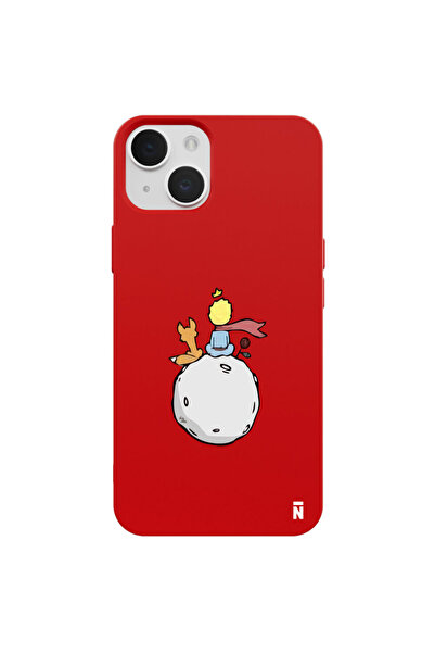 Casen iPhone 13 Küçük Prens Tasarımlı Kırmızı Renkli Silikon Telefon Kılıfı