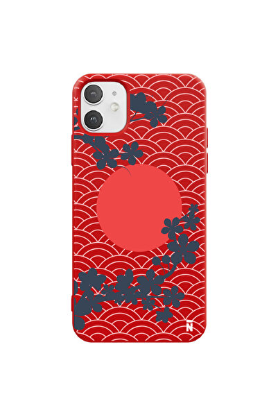Casen iPhone 11 Japon Güneşi Tasarımlı Kırmızı Renkli Silikon Telefon Kılıfı