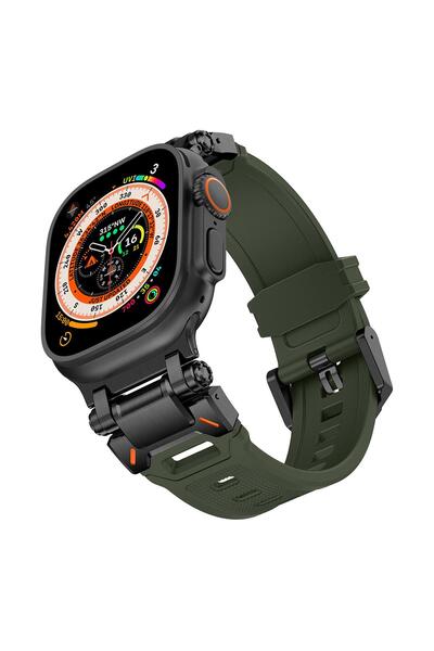 AktarMobile Apple Watch Ultra / Ultra 2 49 mm uyumlu Titanyum Aksamlı Silikon...