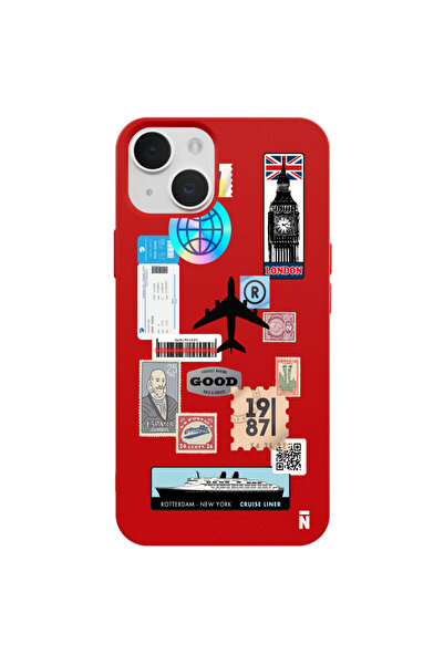 Casen iPhone 13 Seyahat Defteri Tasarımlı Kırmızı Renkli Silikon Telefon Kılıfı