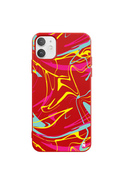 Casen iPhone 11 Abstract Painting Tasarımlı Kırmızı Renkli Silikon Telefon Kı...