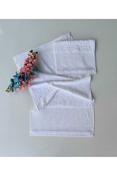 sarra Set de 2 prosoape albe cusute cu etamină - 30X50-50X90 CM