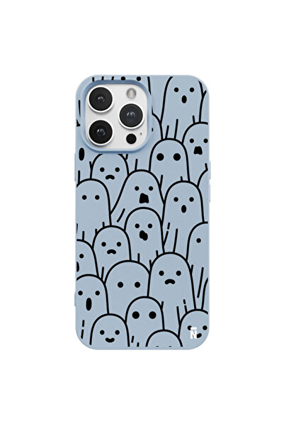 Casen iPhone 15 Pro Max Ghost Tasarımlı Mavi Renkli Silikon Telefon Kılıfı