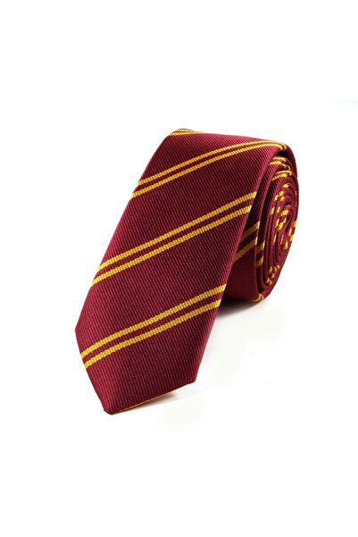 Sade Kravat Claret Red Yellow Striped Thin Tie 27326 Claret Red