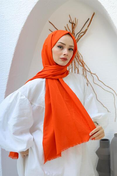 Orange Monogram Patterned Cotton Jacquard Shawl