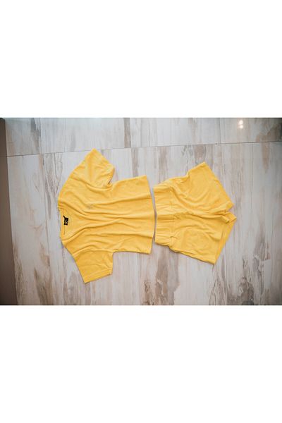 MY STAR HOME Yellow Cotton 2-Piece Embroidered Towel Shorts & T-shirt Set