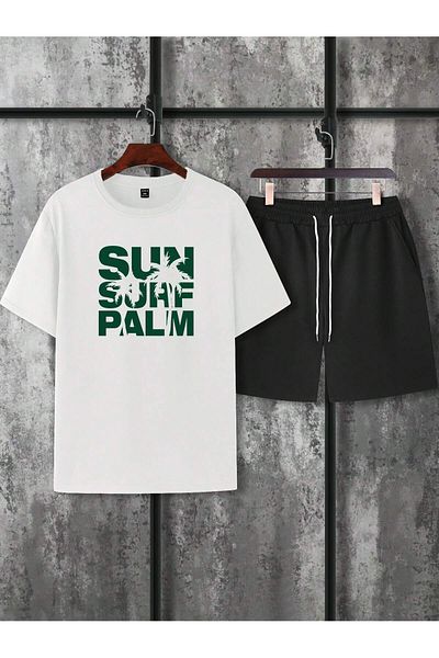 DAXİS Sportwear Company Ανδρικό μπλουζάκι με στάμπα με λαιμόκοψη και σορτς πάνω και κάτω