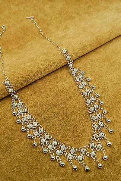Güzel Gümüşçülük 925 Ayar Gümüş Mardin Midyat Telkari El İşi Kişniş Akıtma Model 2 Sıra Toplu Kadın Gerdanlık Kolye
