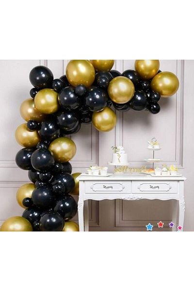 eğlencemarketi Balloon Chain - Gold Black 100 Pieces