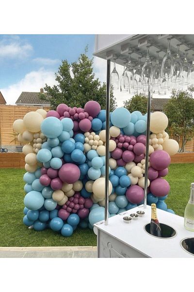 eğlencemarketi Pastel Milk Coffee Wild Strawberry Storm Blue Deep Ocean Color Balloon Chain 100 Pieces