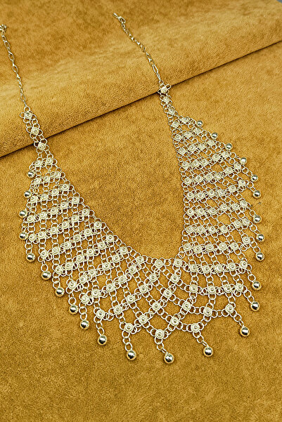 Güzel Gümüşçülük 925 Ayar Gümüş Mardin Midyat Telkari El İşi Kişniş Akıtma Model 6 Sıra Toplu Kadın Gerdanlık Kolye