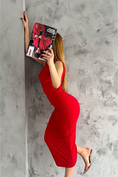 Bella Breeze Esnek Sandy Kumaş Midi Boy Kalem Kesim Abiye Elbise