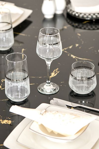 P H Panayır Home Platinum Silver Gilt Goblet Water Soft Drink Cup 18 piece Dining Tableware Cup Set with Dowry Gift