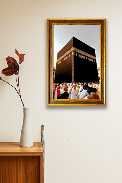 Nod Tablou islamic din lemn cu aspect de cadru Kaaba, decor religios de peret...
