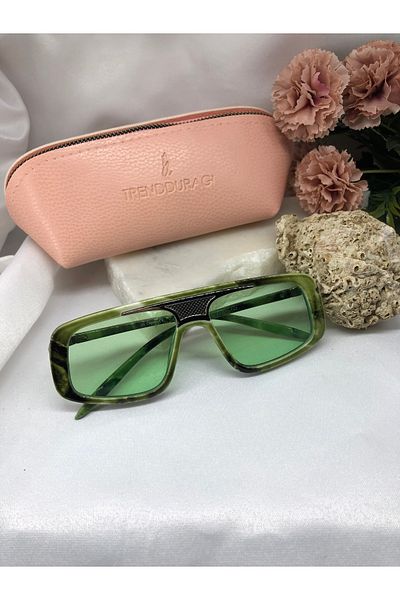 Di Caprio Foca Green Silver Detailed Women's Sunglasses