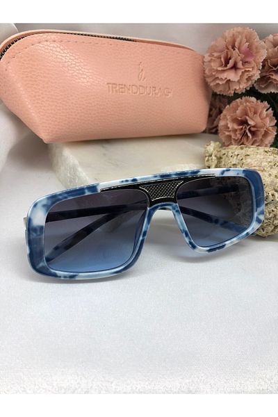 Di Caprio Foca Blue White Silver Detailed Women's Sunglasses