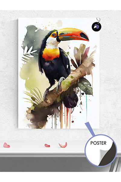 Postermanya Tukan Kuşu Dalda Hayvan Poster - Afiş - Dekoratif Duvar Posteri