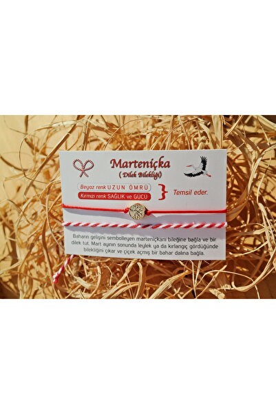 maycollection Gold Hayat Ağacı Kırmızı Beyaz Marteniçka İkili İp Bileklik