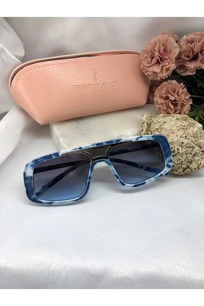 Di Caprio Foca Blue White Silver Detailed Women's Sunglasses