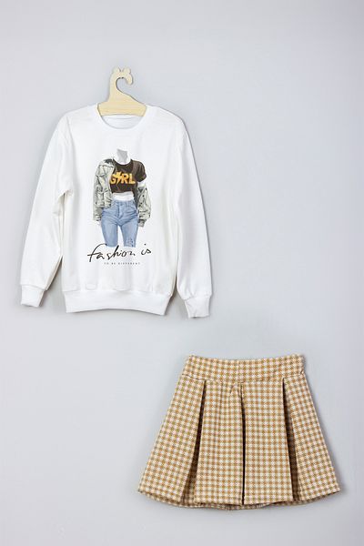 ADA BEBEK ÇOCUK New Season Girls Fashion Printed Skirt Sweat Set