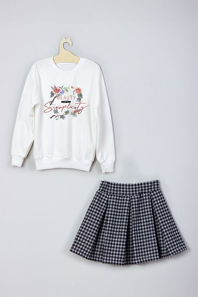 ADA BEBEK ÇOCUK Flower Pattern Style Printed Skirt Sweat Set