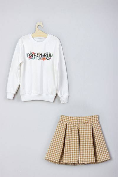 ADA BEBEK ÇOCUK New Season Floral Patterned Skirt and Sweatshirt Set