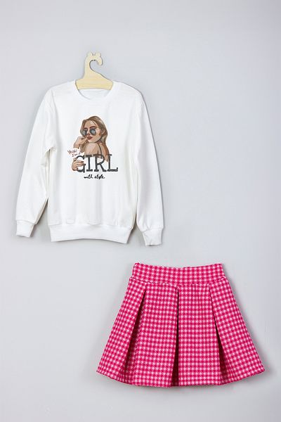 ADA BEBEK ÇOCUK New Season Girl Star Printed Skirt Sweat Set