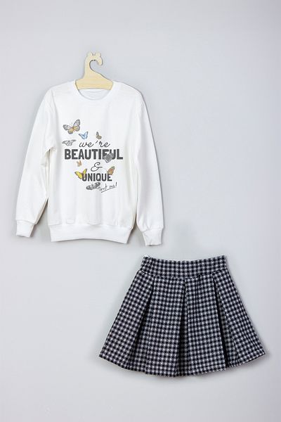 ADA BEBEK ÇOCUK New Season Flying Butterflies Patterned Skirt Sweat Set