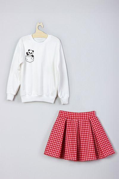 ADA BEBEK ÇOCUK New Season Panda Printed Pocket Skirt and Sweat Set
