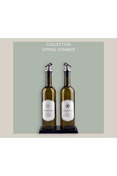 Hall Home Decor Metal Stantlı Amber 2'li 750 ml Zeytinyağı Sıvıyağ Şişesi Yağ...