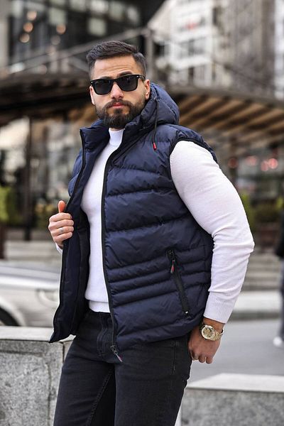 Clavi Water and Windproof Detachable Hooded Sleeveless Vest Navy Blue