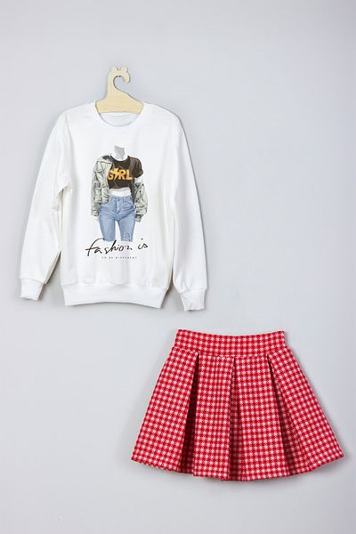 ADA BEBEK ÇOCUK New Season Girls Fashion Printed Skirt Sweat Set