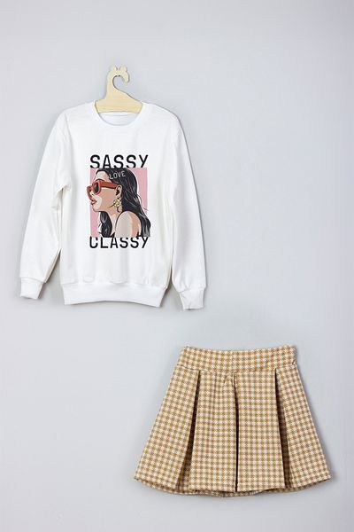 ADA BEBEK ÇOCUK New Season Sassy Classy Patterned Skirt Sweat Set