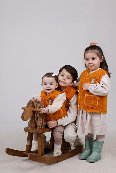 JUNİPERUS Nakışlı Peluş Polar Bebek Çocuk Yelek Wellsoft Yelek