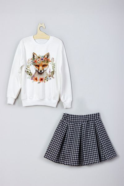 ADA BEBEK ÇOCUK Crown Printed Skirt Sweat Set