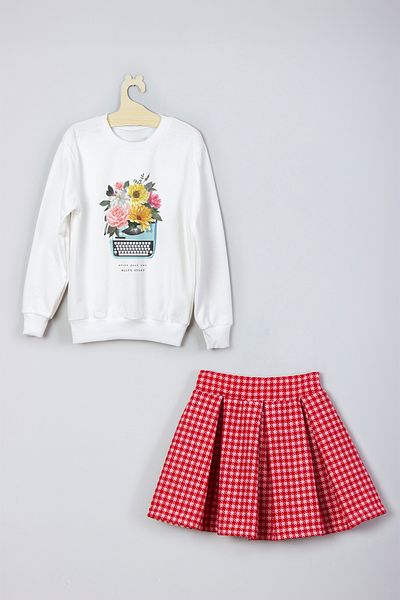 ADA BEBEK ÇOCUK New Season - Girl With Smile Printed Sweat Suit and Skirt