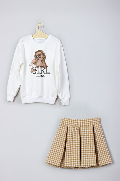 ADA BEBEK ÇOCUK New Season Girl Star Printed Skirt Sweat Set