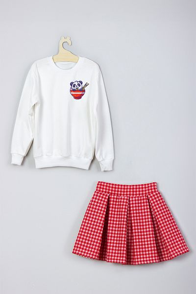 ADA BEBEK ÇOCUK New Season Panda Printed Skirt Sweat Set