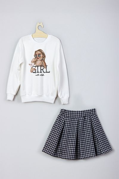 ADA BEBEK ÇOCUK New Season Girl Star Printed Skirt Sweat Set