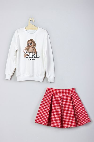 ADA BEBEK ÇOCUK New Season Girl Star Printed Skirt Sweat Set