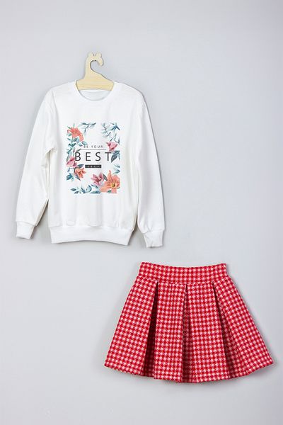 ADA BEBEK ÇOCUK New Season - The Best Floral Patterned Skirt and Sweat Set