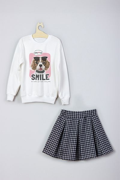 ADA BEBEK ÇOCUK New Season Smile Dog Printed Skirt Sweat Set