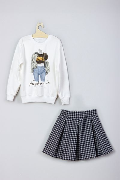 ADA BEBEK ÇOCUK New Season Girls Fashion Printed Skirt Sweat Set